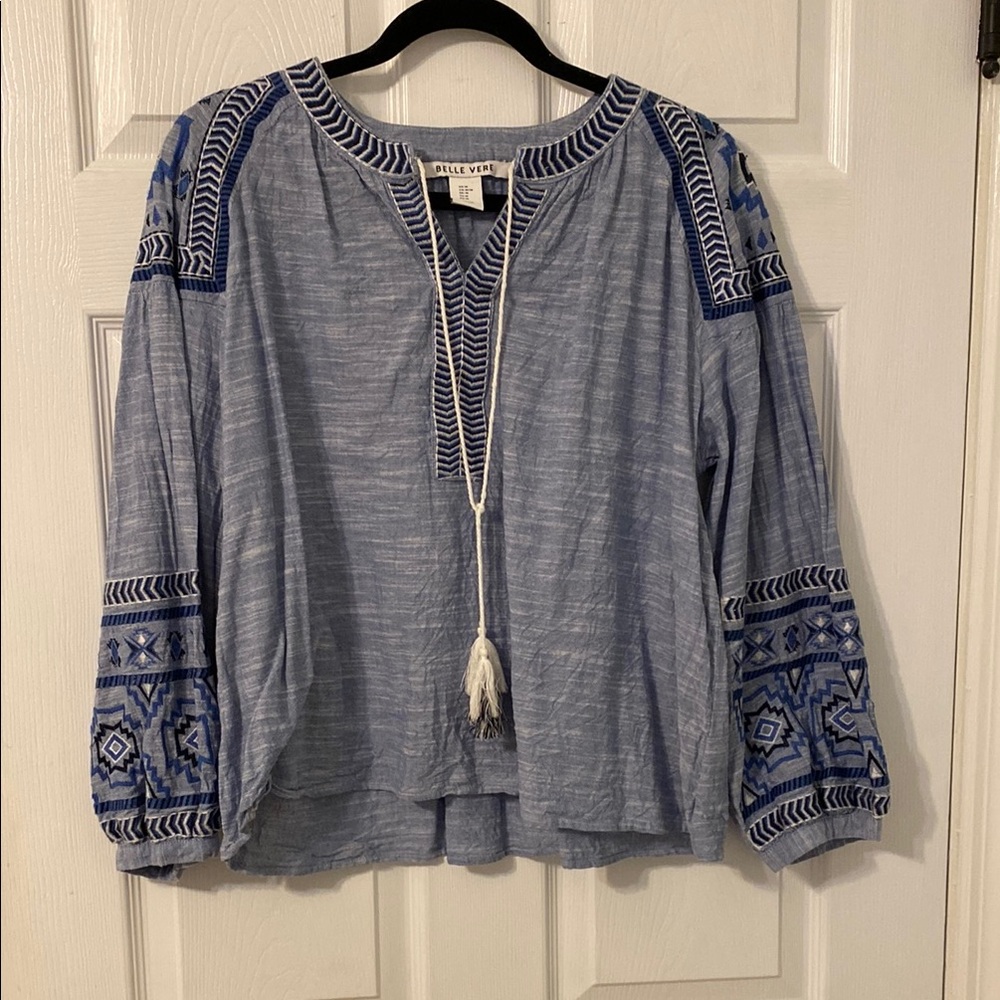 Blue chambray Embroidered Boho Top